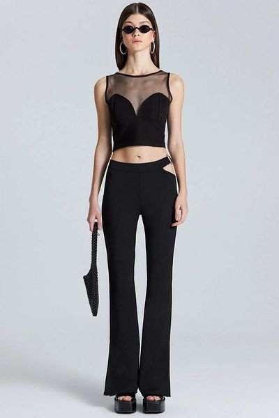 World Fashion Trends Wft2512 Black Trousers with One Side Open Ring Detail
