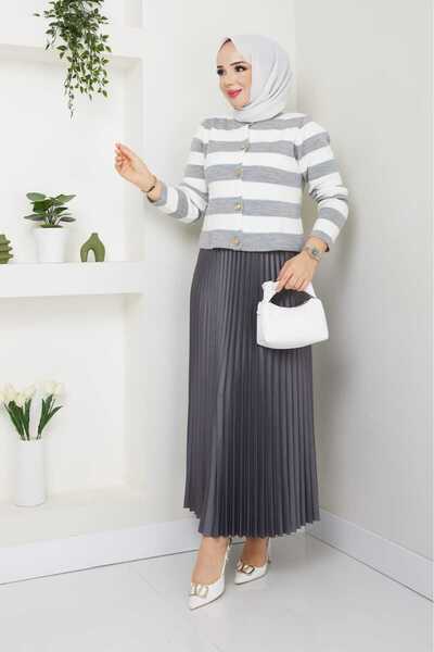 modapark.ist Γυναικεία Πλεκτά Ζακέτα Πλισέ Φούστα