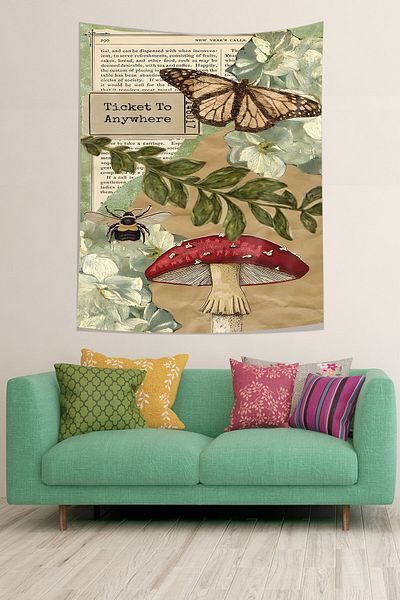 on the clouds Vintage Butterfly Patterned Anti-Stick Cloth Wall Cover - Halıs Tapestry