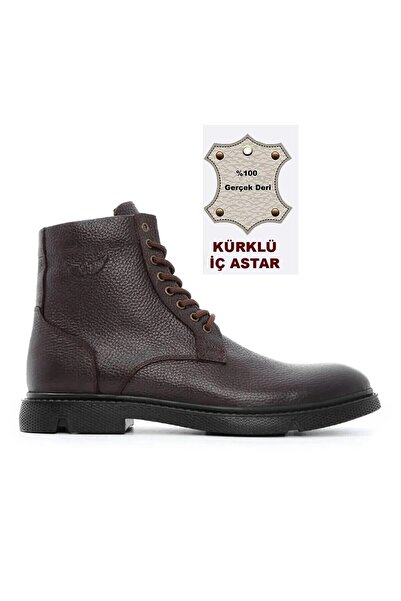 Slope Καφέ 100% γνήσιο δέρμα ανδρικές μπότες με μαλλί εσωτερικά, αντιολισθητικές, ανθεκτικές στο νερό και το κρύο 3526