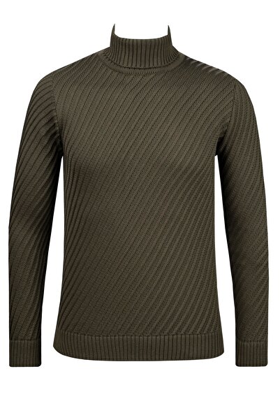 Çizgi Triko Men's Full Fisherman Knitwear Sweater Patterned Sleeves and Waist Elastic Regular Fit-5024E