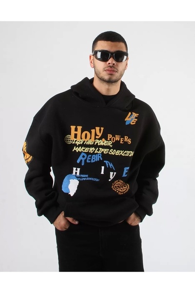Sekizbiraltı Holy Powers Μαύρο Φούτερ Unisex με κουκούλα Oversize