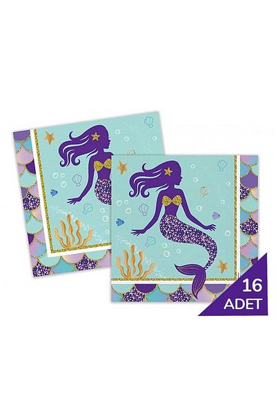 turkuaz parti 16 Pieces Pirilted Mermaid Themed Double Layer Paper Napkin