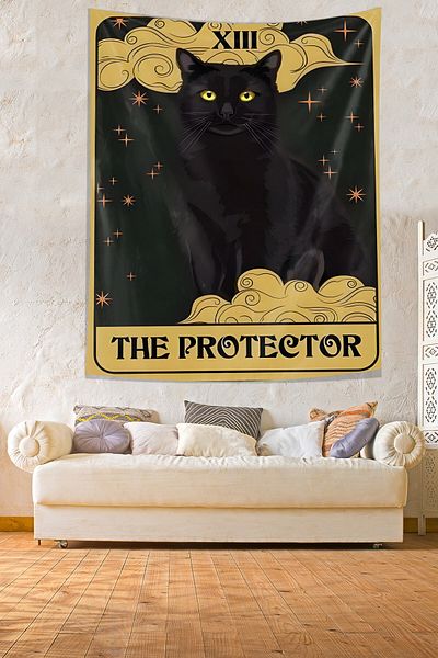 on the clouds Black Cat Patterned Stain-Proof Tapestry - Protective Wall Cover and Carpet