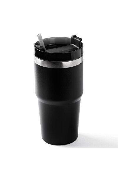 Tantitoni Black Stainless Steel Thermos Cup with Straw 600ml