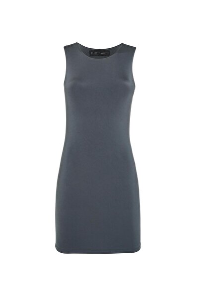 Beauty Omelette Antrasit Bisiklet Yaka Jarse  Mini Elbise