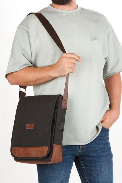 Newish Men's Canvas Fabric Crossbody and Shoulder Bag