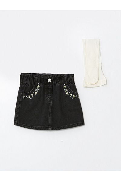 LC Waikiki Lw - Set de 2 fuste și chiloți pentru fete, cu talie elastică, brodate