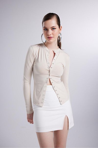 HOLLY LOLLY Mini Length Slit Detailed Panky Skirt White