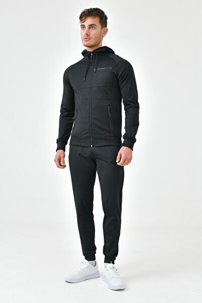 Cramp Spor Σετ ανδρικής φόρμας με μαύρη κουκούλα με φερμουάρ Standard Fit Cuff Leg