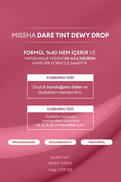 Missha Bright Tint Dare Tint Dewy Drop (ROSY DROP) Offering a Long-lasting, Moist Finish
