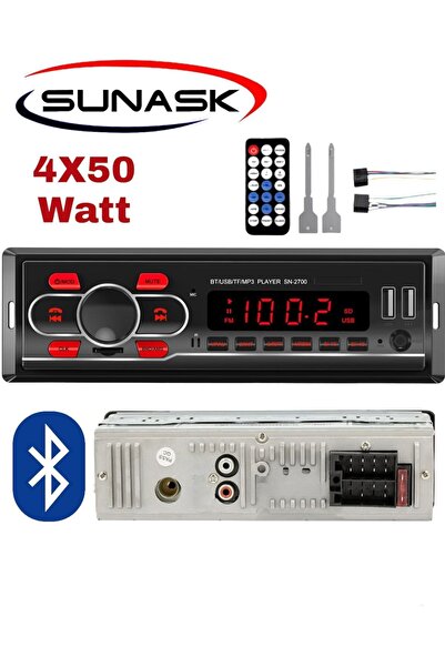 SUNASK Sn-2700 Çift Usb Girişli Bluetooth Oto Teyp Araba Teybi Radyo Sd Aux Teyp Amfi Çıkışlı Kumandalı