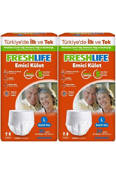 Freshlife Large L 60 Pieces Absorbent Panties Patient Diapers - 2Pk*30