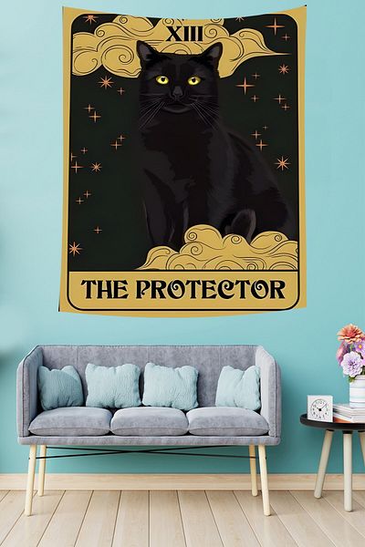 on the clouds Black Cat Patterned Stain-Proof Tapestry - Protective Wall Cover and Carpet