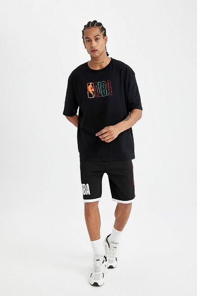 DeFacto Κοντομάνικο μπλουζάκι NBA Wordmark Oversize Crew με λαιμόκοψη βαμβακερή πλάτη