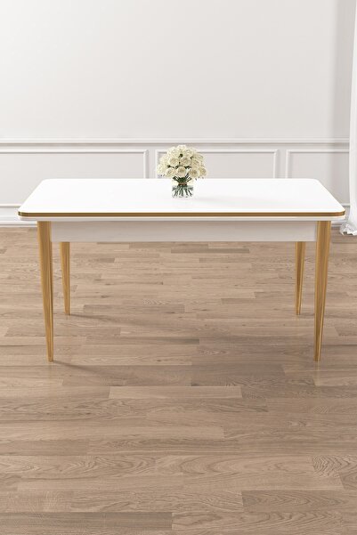 Canisa Rewa Serisi 70x110 Sabit Beyaz Gold Ayaklı Mutfak Masası