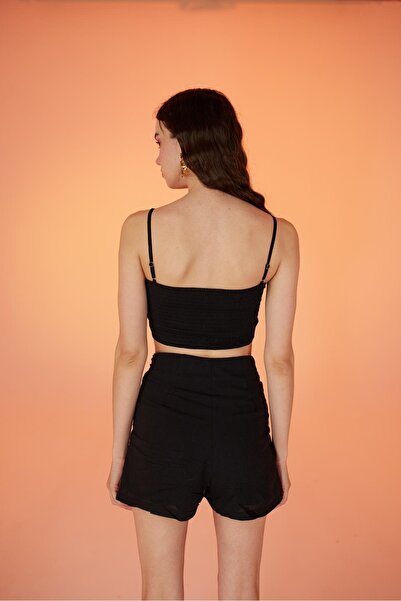 HOLLY LOLLY Koton Kumaş Astarlı Mini Rise Şort Siyah