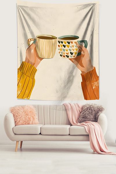 on the clouds Human Relations Tea Patterned Anti-Stick Cloth Wall Cover - Halıs Tapestry