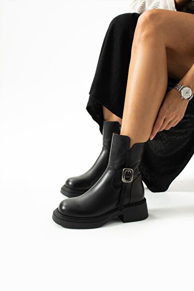 FOLLİNİ Μαύρα γυναικεία μποτάκια από γνήσιο δέρμα