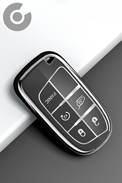 Alazpay غطاء مفتاح سيارة من مادة TPU لسيارات جيب وفيات إيجيا كروس ودودج رينيجيد وجراند شيروكي وكرايسلر (أسود - فضي)