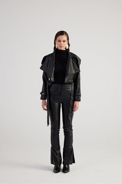 HOLLY LOLLY Schwarze Neeko-Lederhose mit hohem Bund und Reißverschluss für Damen