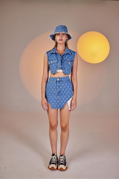 HOLLY LOLLY Vestă Mini Jean cu buzunare H Imprimate Albastru