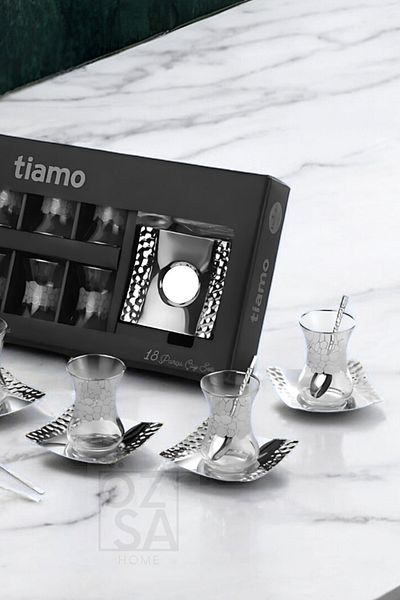 ÖzSa Home Tiamo Honeycomb Premium - 18/10 Stainless Steel Tea Set with Tea Cup and Tea Plate