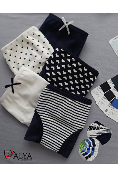 ALYA UNDERWEAR Fată - Chelner, țesătură din bumbac, chiloți colorați, pachet 10-5 bucăți.Verde, 5 bucăți.Albastru marin - X23