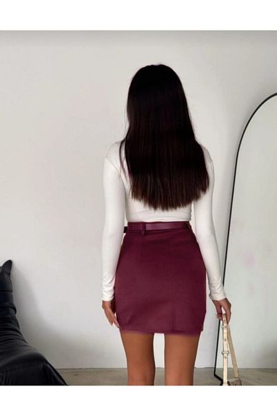 winmoda Fusta din piele intoarsa cu centura - Model cu design simplu