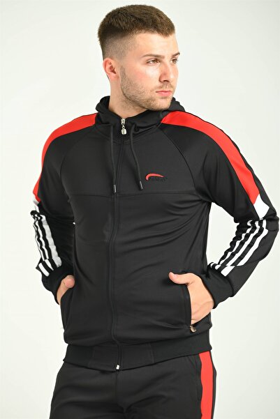 Cramp Spor Kolda Şerit Kapşunlu Dalgıç Siyah Erkek Eşofman Takımı