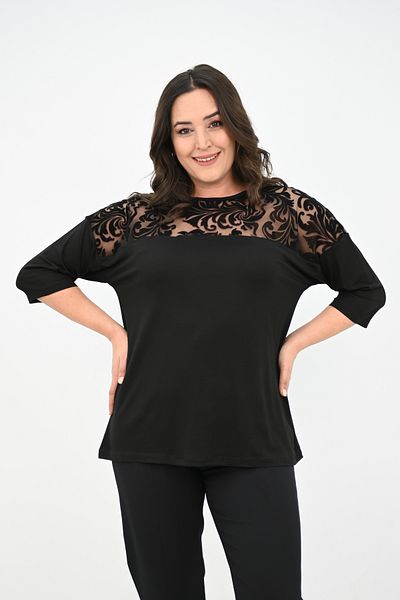 Koza Butik Γυναικεία βελούδινη μπλούζα με λεπτομέρειες 1856-2