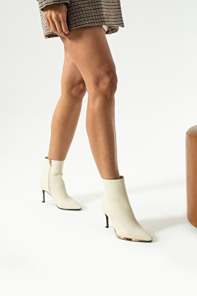 FOLLİNİ Kadın Hakiki Deri Topuklu Bot Bej