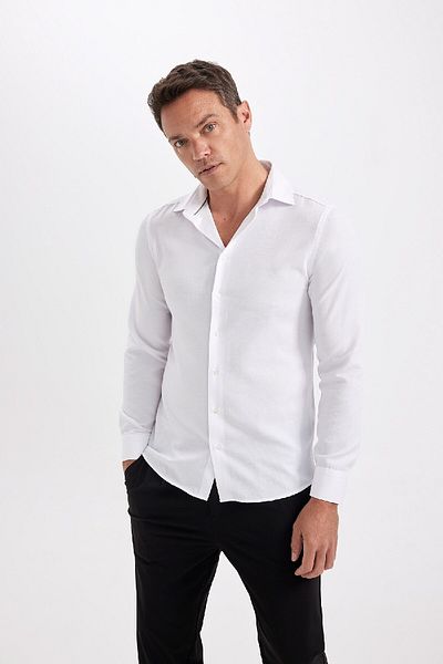 DeFacto Slim Fit Slim Fit Polo Collar Poplin Long Sleeve Shirt R4340Az24Sp