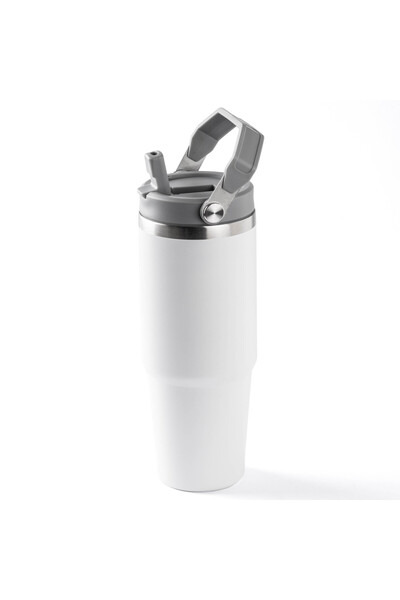 Tantitoni White Stainless Steel Thermos Cup with Glass 890ml
