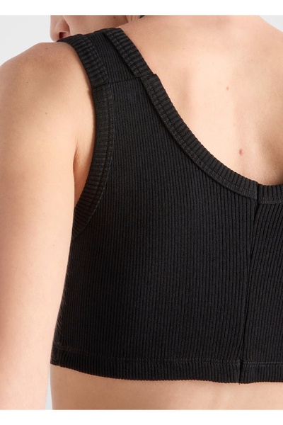 Prada Siyah Jarse Askılı Kadın Crop T-shirt