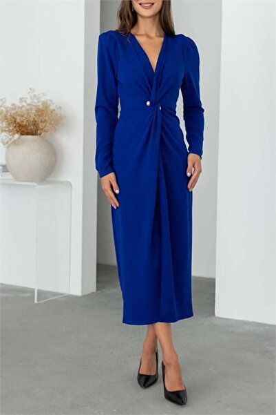 Dipmoda γυναικείο φόρεμα μίντι με λεπτομέρεια στο γιακά και καρφίτσα DPMY3588