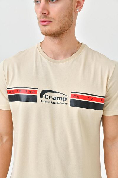Cramp Spor Ανδρικό μπλουζάκι με μπεζ κείμενο με λεπτομέρεια O λαιμό Standard Fit