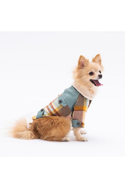 Pawstar Green Plaid E Pelle Cat Dog Jacket Cat Dog Outfit Cat Dog Dress