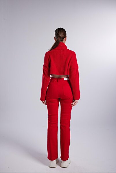 HOLLY LOLLY Pantaloni slim flare cu talie înaltă din lycra Alert Jean roșu