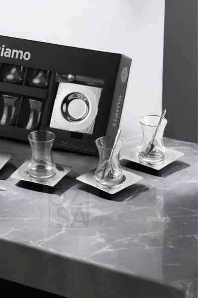 ÖzSa Home Tiamo Ottoman - 18/10 Stainless Steel 18 Piece Tea Set with Tea Cup and Tea Plate