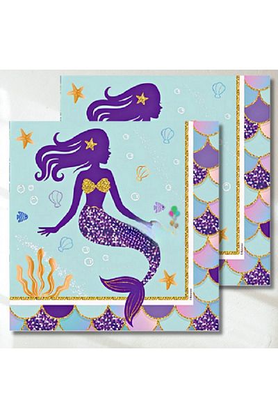 turkuaz parti 16 Pieces Pirilted Mermaid Themed Double Layer Paper Napkin