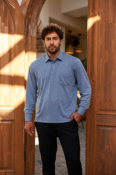 Çizgi Triko Чоловіча сорочка з коміром, манжетами на рукавах і кишенями