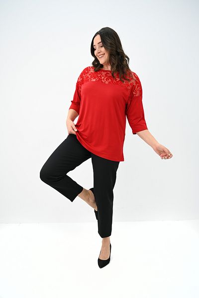 Koza Butik Women's Plus Size Velvet Tulle Detail Blouse 1856-2