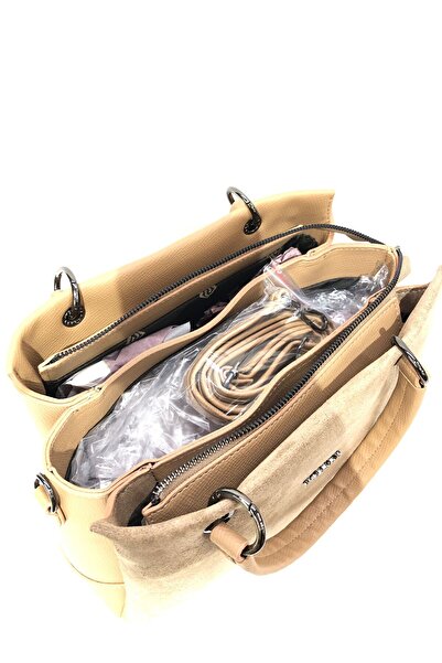 Piedra Mink Color Suede Material New Season Women's Bag with Hand and Shoulder Strap