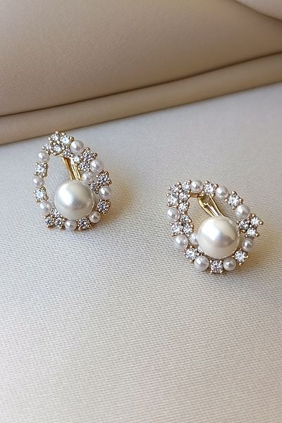 COSİTA Wreath Pearl Zircon Stone Embellishment Design Earrings