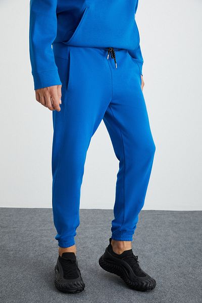 GRIMELANGE Arragon Men's Basic Elastic Leg Soft Fabric 3 Thread Organic Cotton Blue Sweatpants