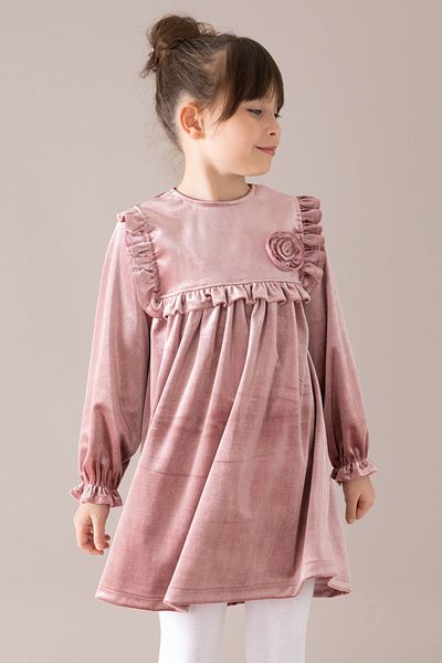 Cansın Mini Rochie de catifea pentru fetiță, cu mâneci lungi, cu volane, 19811