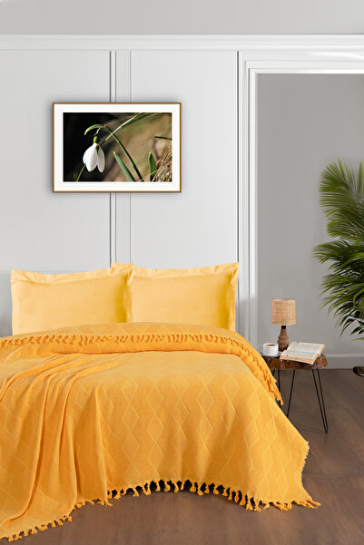 DONATEV Double Mustard Jacquard Pattern Cotton 220X240 cm / 4 Seasons