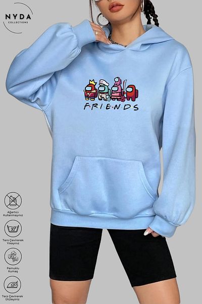 Nyda Collections Hanorac cu glugă unisex cu imprimeu Among Us Friends - mânecă lungă, bumbac supradimensionat