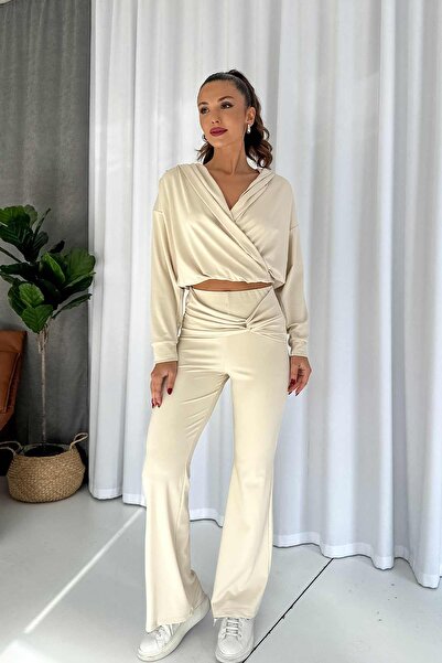 Mine Tan Butik Set de trening pentru damă Scuba bej - Detaliat în cruce